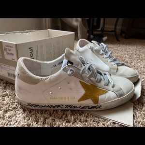 Golden Goose Suede and Leather Superstar. Sz 9. White/Ice/Yellow